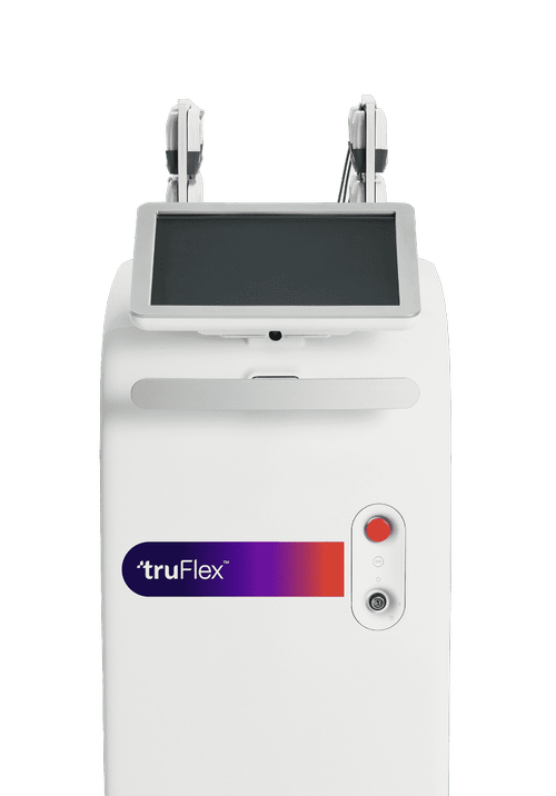 The image shows a portable, white medical device with various buttons and screens, featuring a digital display on its front, positioned against a neutral background.