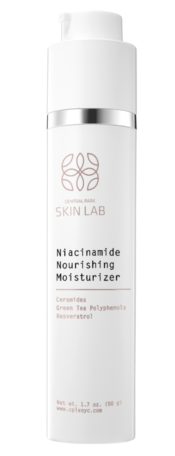 The image shows a bottle of facial moisturizer with a label indicating its name and ingredients.